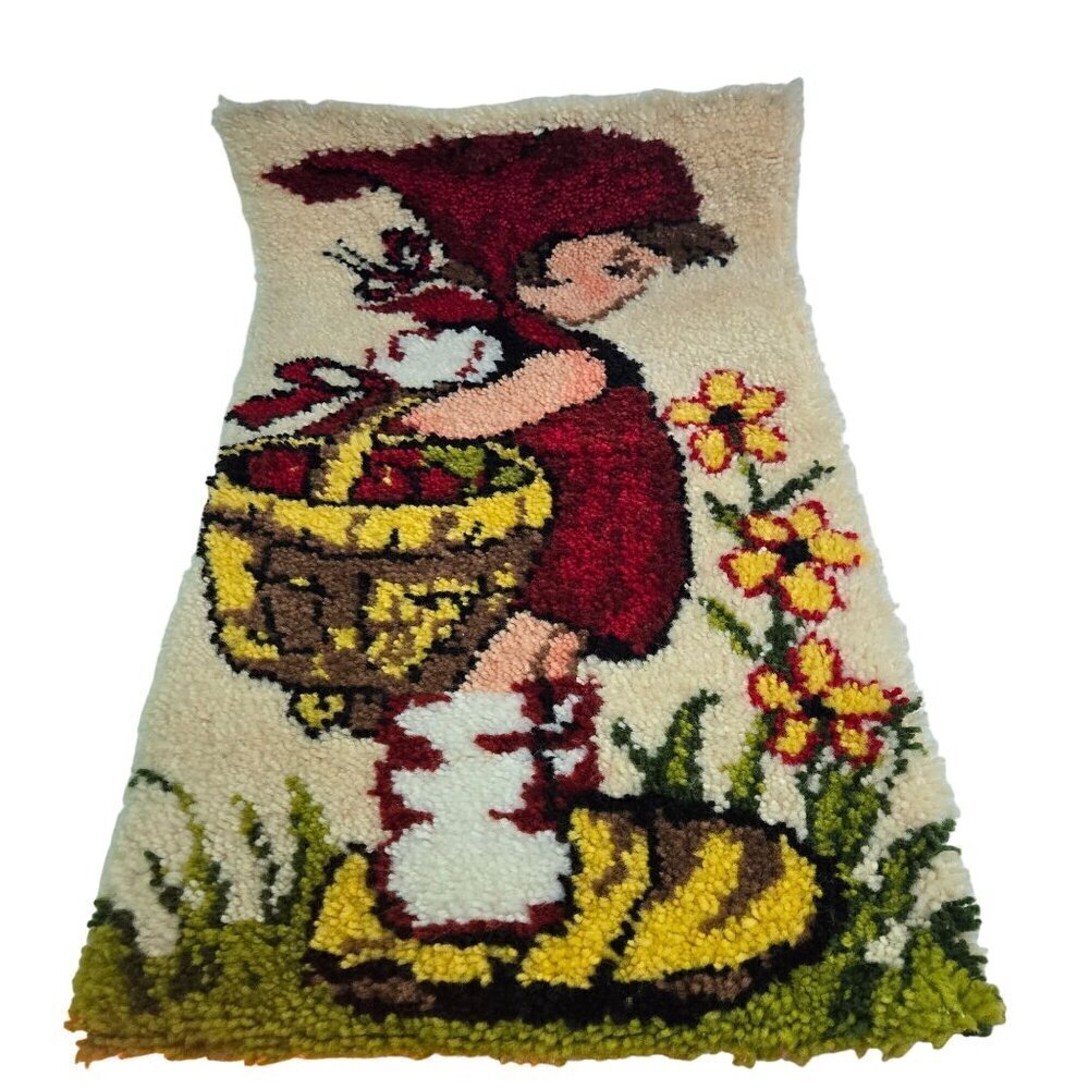Vintage Hummel Peasant Girl Hook Rug Wall Hanging 1980